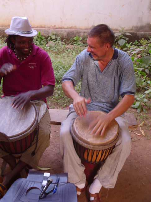 Playing drums in Mali
